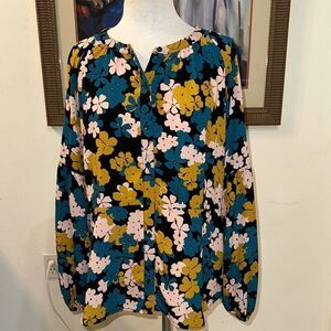 Cabi Floral Women's Top - Black, Yellow, Pink, Teal Size Large